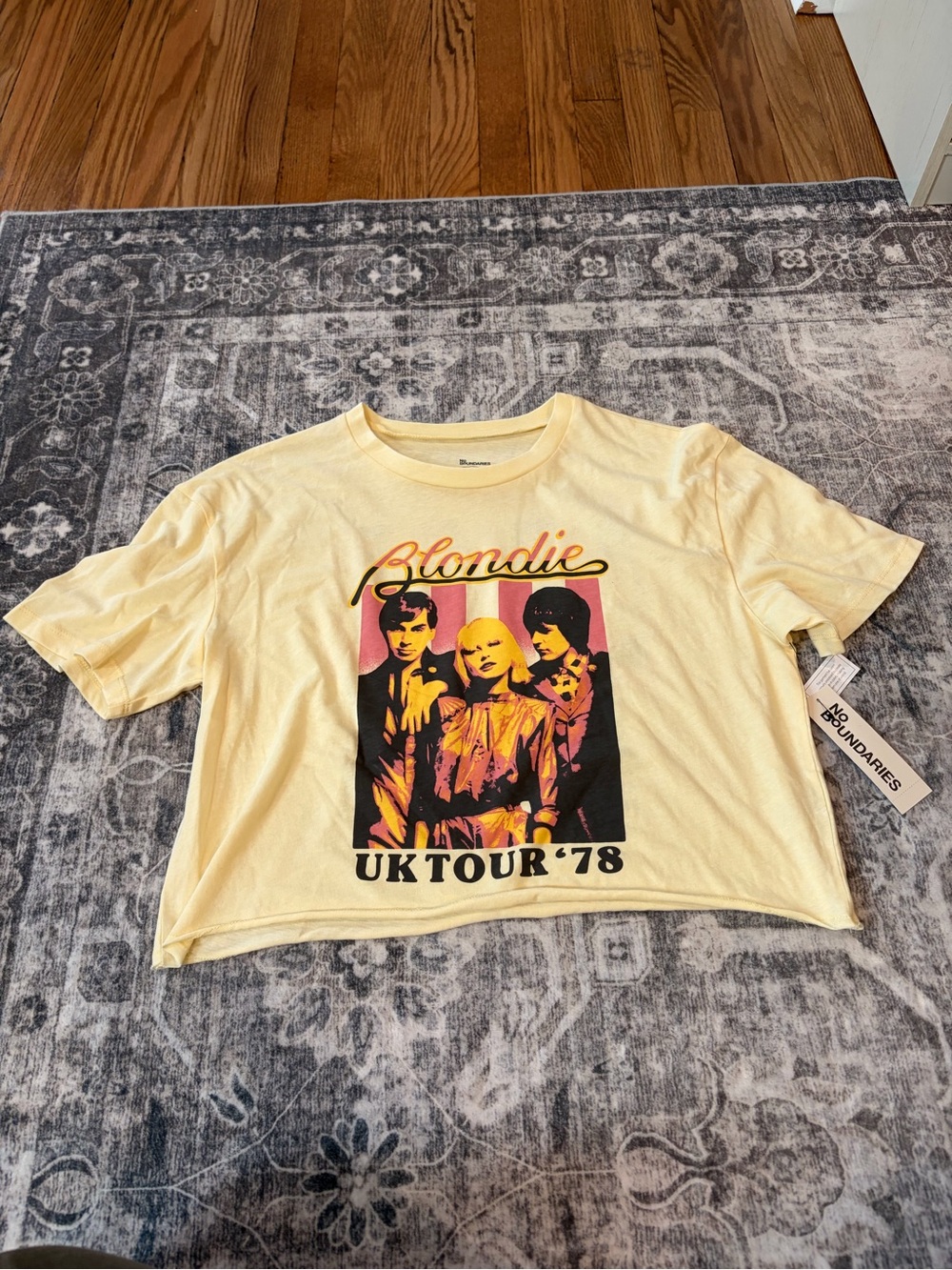 No Boundaries Pale Yellow Blondie UK Tour '78 Cropped Graphic Tee